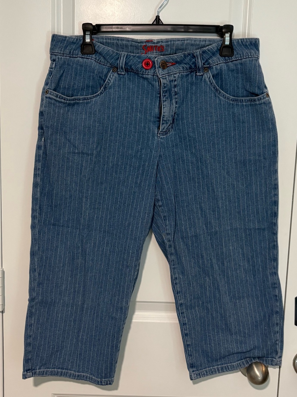 Smith’s Blue Pinstripe Stretch Denim Capri Jeans Women’s Size 12